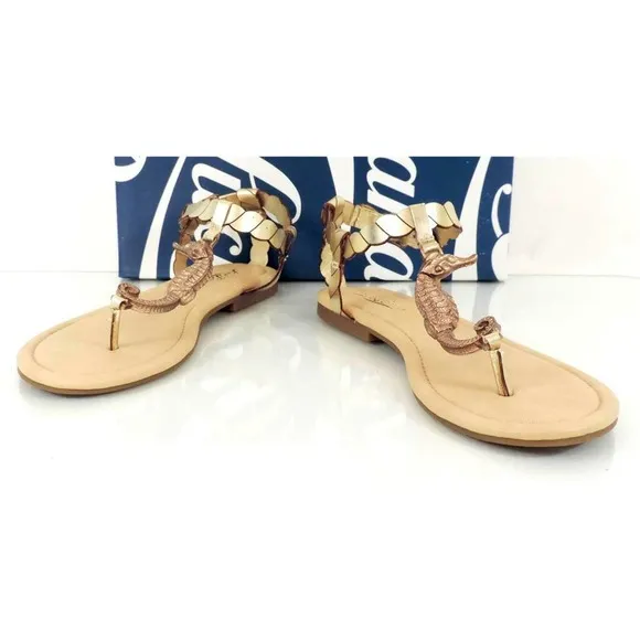 Lucky Brand Chorse T-Strap Flat Thong Sandals Platinum Gold Size 6.5