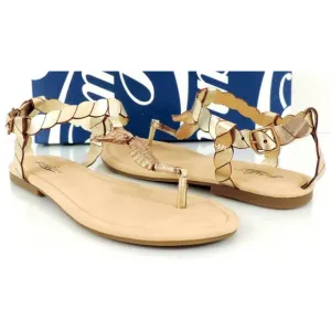 Lucky Brand Chorse T-Strap Flat Thong Sandals Platinum Gold Size 6.5