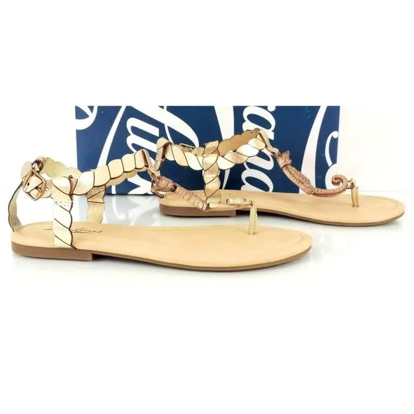 Lucky Brand Chorse T-Strap Flat Thong Sandals Platinum Gold Size 6.5