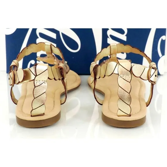 Lucky Brand Chorse T-Strap Flat Thong Sandals Platinum Gold Size 6.5