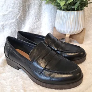 Lucky Brand Floriss Penny Loafers Flats Tailored Black Leather Women's Size 8.5