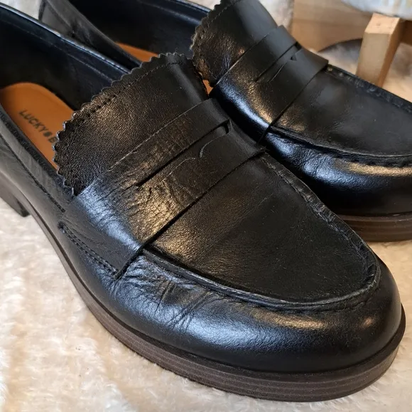 Lucky Brand Floriss Penny Loafers Flats Tailored Black Leather Women's Size 8.5