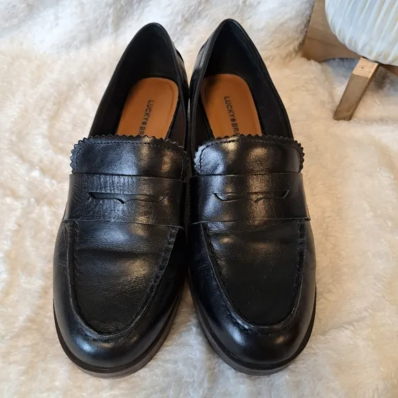 Lucky Brand Floriss Penny Loafers Flats Tailored Black Leather Women's Size 8.5