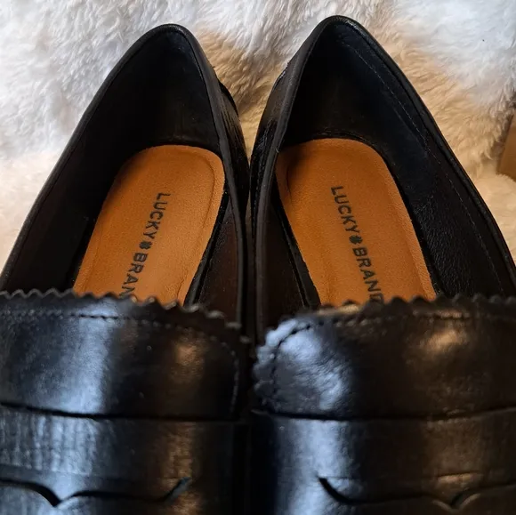 Lucky Brand Floriss Penny Loafers Flats Tailored Black Leather Women's Size 8.5