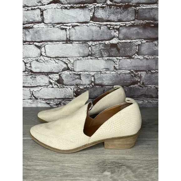 Lucky Brand Mahzan Ivory Leather Lizard Print Loafer Heel Shoes Women 9.5M US/41
