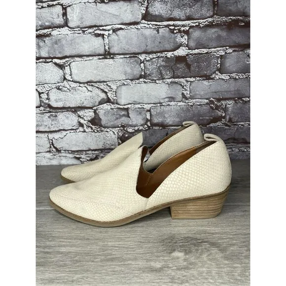 Lucky Brand Mahzan Ivory Leather Lizard Print Loafer Heel Shoes Women 9.5M US/41