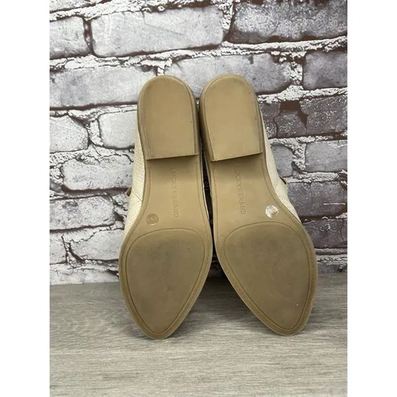 Lucky Brand Mahzan Ivory Leather Lizard Print Loafer Heel Shoes Women 9.5M US/41
