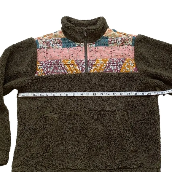 LUCKY BRAND Women’s Long Sleeve Half Zip Quilted Sherpa Pullover in Olive Size S