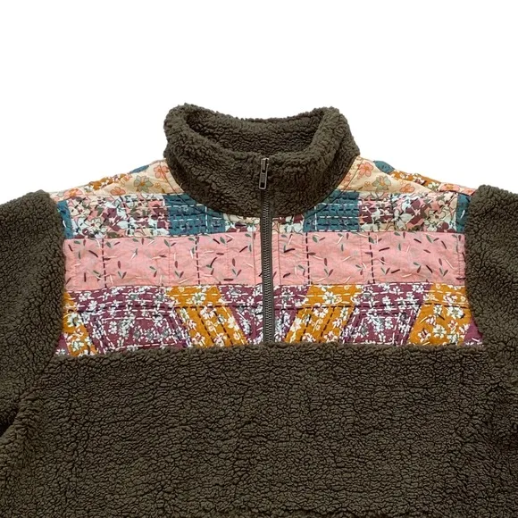 LUCKY BRAND Women’s Long Sleeve Half Zip Quilted Sherpa Pullover in Olive Size S
