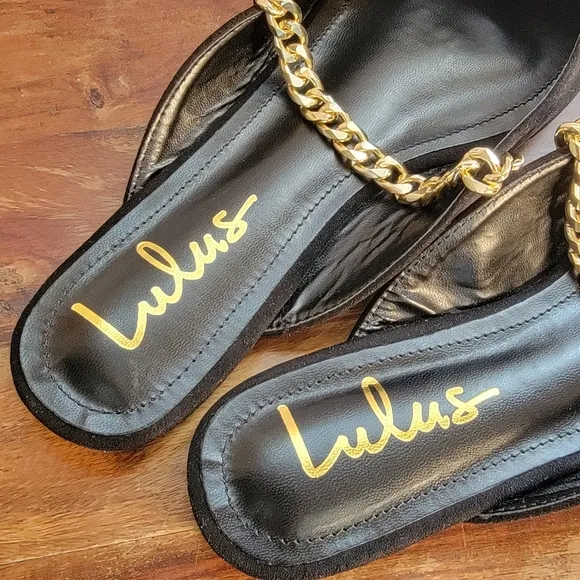 LULU'S Lavareta Black Suede Chain Pointed-Toe Loafer Slides 8.5