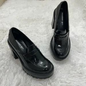Madden Girl 7.5M Black Lug Sole Chunky Heel Platform Y2K Grunge Penny Loafers