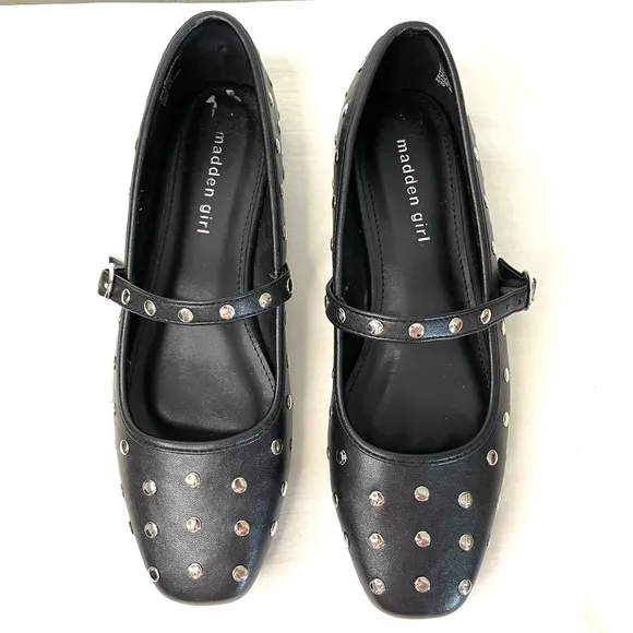 Madden Girl Black Studded Mary Jane Flats