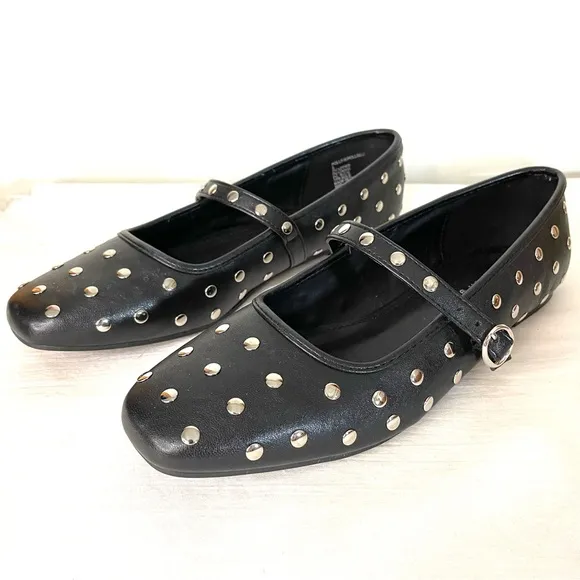 Madden Girl Black Studded Mary Jane Flats