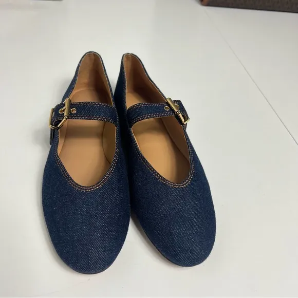 Madewell Blue Mary Jane Flats Color: Dark Denim Multi Size: 7 NWOT