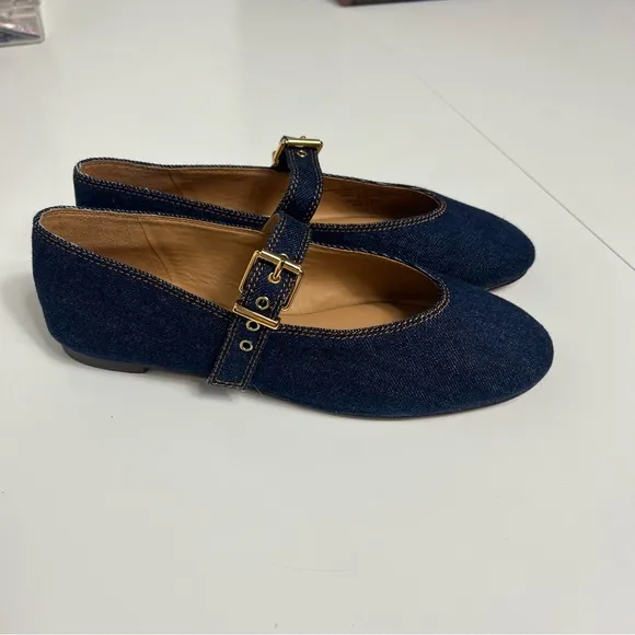 Madewell Blue Mary Jane Flats Color: Dark Denim Multi Size: 7 NWOT