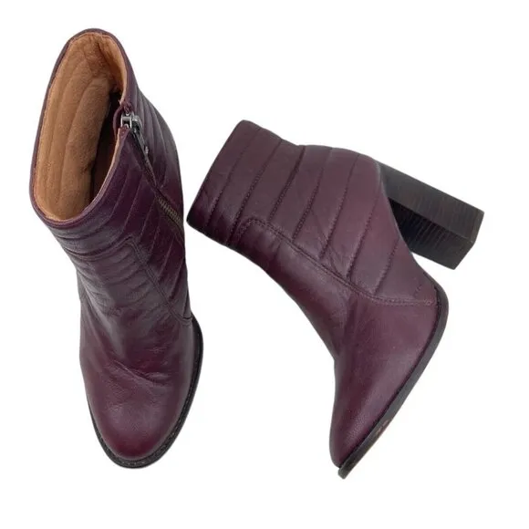 *Madewell Boots Womens 7.5 Lindley Quilted Ankle Wine Burgundy Side Zip Heeled