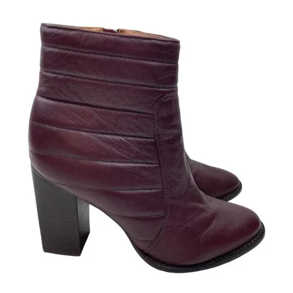 *Madewell Boots Womens 7.5 Lindley Quilted Ankle Wine Burgundy Side Zip Heeled
