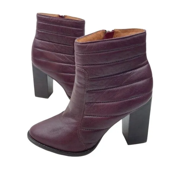 *Madewell Boots Womens 7.5 Lindley Quilted Ankle Wine Burgundy Side Zip Heeled