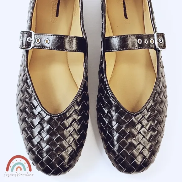 Madewell The Remy Mary Jane Woven Leather Flat in Dark Carob 9.5