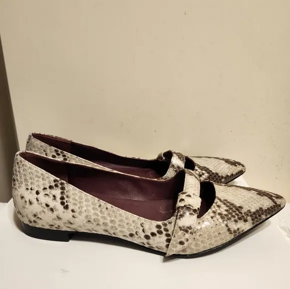 Marc by Marc Jacobs Snake Print Leather Mary Jane Pointy Flats Sz.8/38 Ret.$379