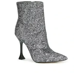 Marc Fisher Stolla Bootie Metallic Silver Sz 9 heel boot concert sequin glitter
