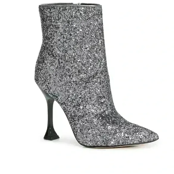 Marc Fisher Stolla Bootie Metallic Silver Sz 9 heel boot concert sequin glitter