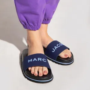 MARC JACOBS NAVY BLUE SLIDES SANDALS WITH LOGO
