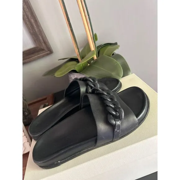 Marion Parke Christine Chain Slide Sandal Black Womens Size 37 7