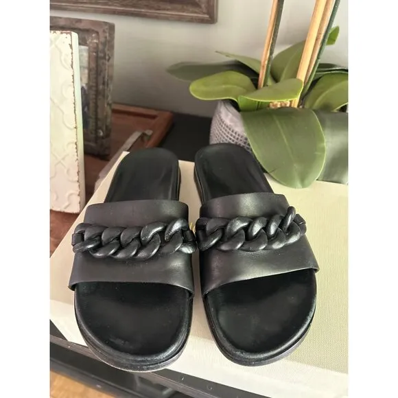 Marion Parke Christine Chain Slide Sandal Black Womens Size 37 7