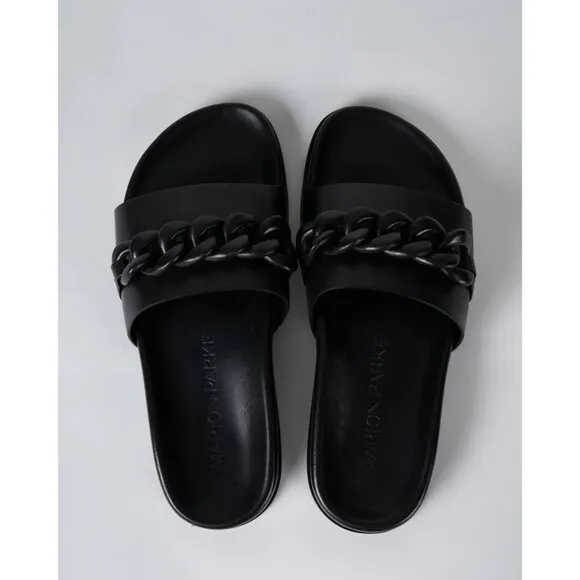 Marion Parke Christine Chain Slide Sandal Black Womens Size 37 7