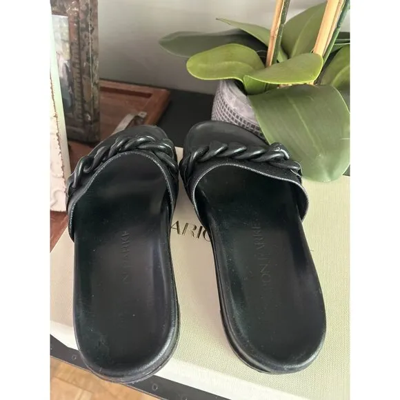 Marion Parke Christine Chain Slide Sandal Black Womens Size 37 7