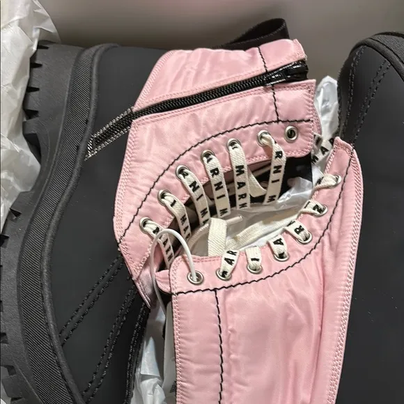 Marni Pink and Black Quilted Combat Boots