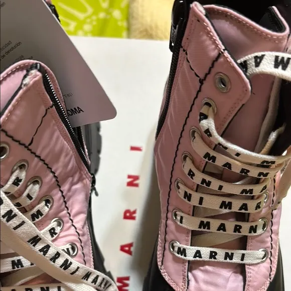 Marni Pink and Black Quilted Combat Boots