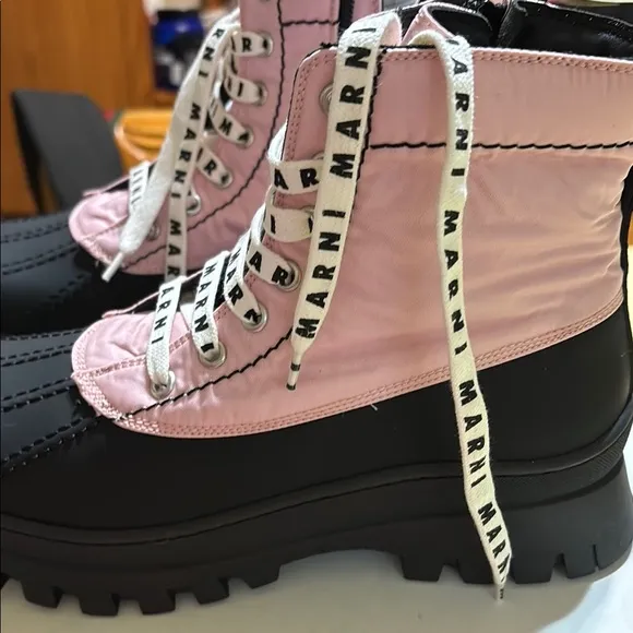 Marni Pink and Black Quilted Combat Boots