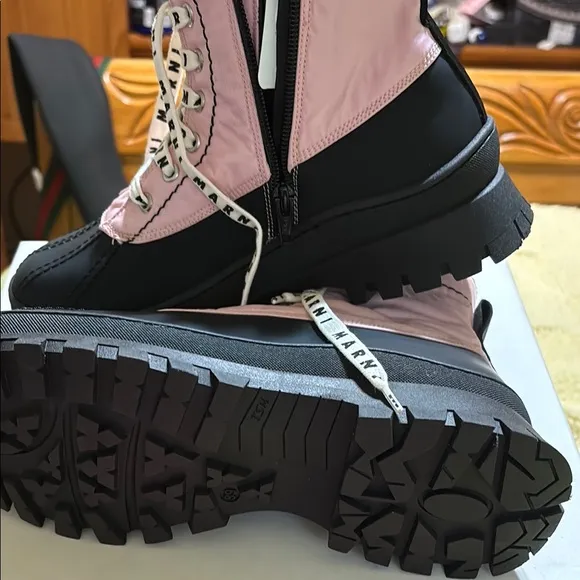 Marni Pink and Black Quilted Combat Boots