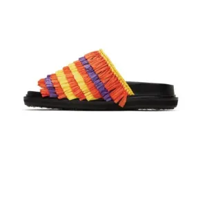 Marni Slides Orange &amp; Yellow Crocheted Raffia Slides Fussbett Shoe Sz IT 37/US 7
