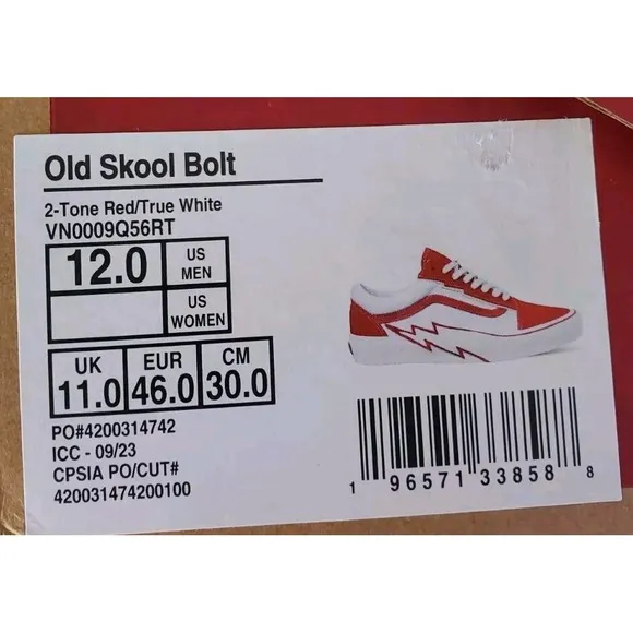 Men Size 12 VANS Old Skool Bolt Red VN0009Q56RT Rare Classic Suede