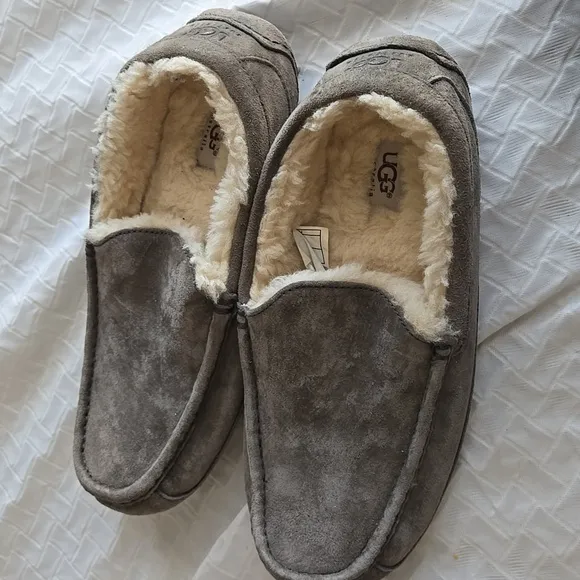 Men UGG Grey Suede LEATHER Loafers Comfort Cozy Loafers Shoes