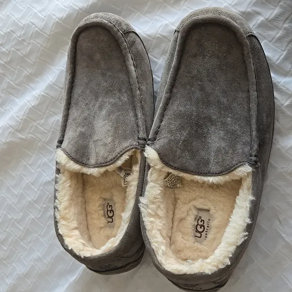 Men UGG Grey Suede LEATHER Loafers Comfort Cozy Loafers Shoes