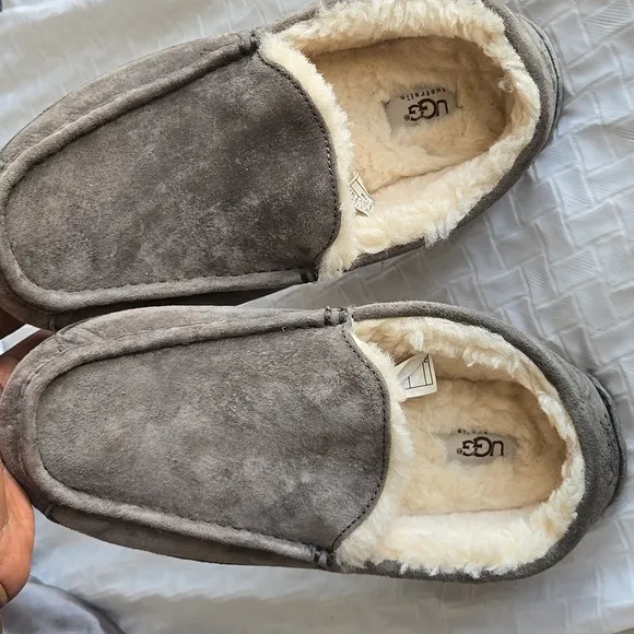 Men UGG Grey Suede LEATHER Loafers Comfort Cozy Loafers Shoes