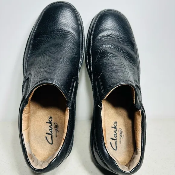 Men’s Clarks Active Air Black Pebbled Comfort Leather Slip On Loafers 8,5 Shoes