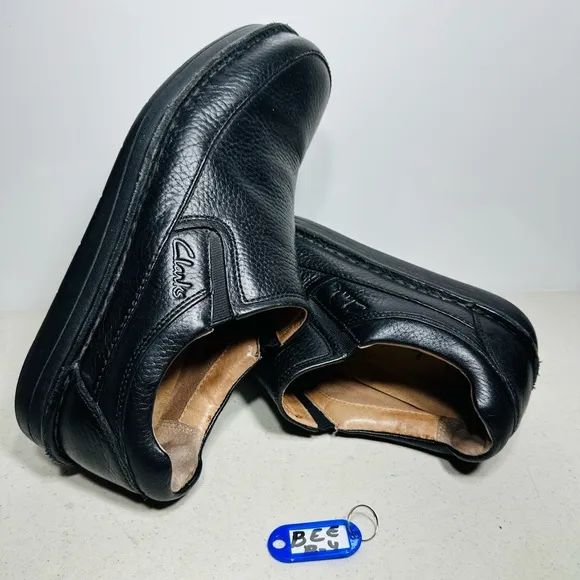 Men’s Clarks Active Air Black Pebbled Comfort Leather Slip On Loafers 8,5 Shoes