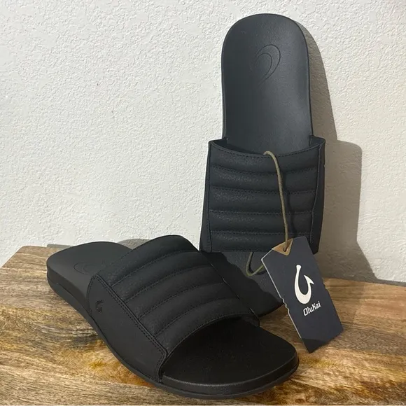 Men’s Olukai Maha 'Olu Black/Black Slide Sandals Sz 11 NEW