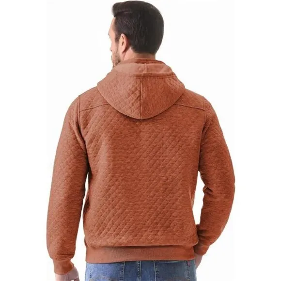 Men's Quilted Hoodies Casual Long Sleeve Quarter-Zip Pullover Sweatshirt