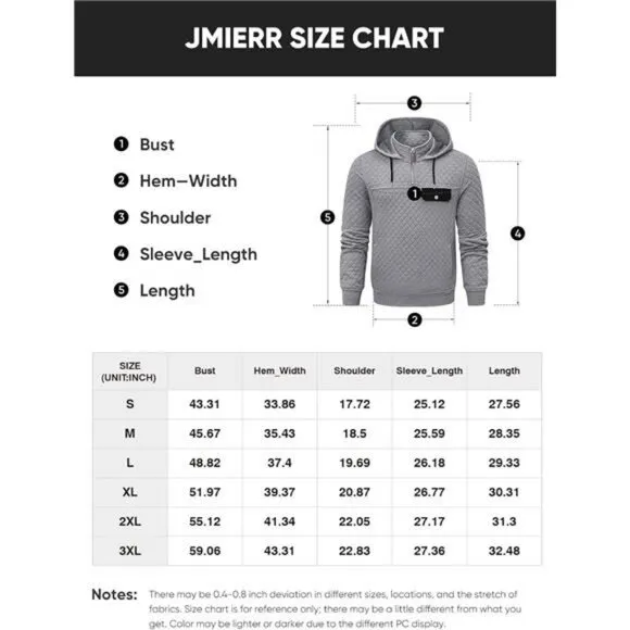 Men's Quilted Hoodies Casual Long Sleeve Quarter-Zip Pullover Sweatshirt
