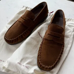 Men's Salvatore Ferragamo Brown Suede Driver Loafers – Size 9.5EE