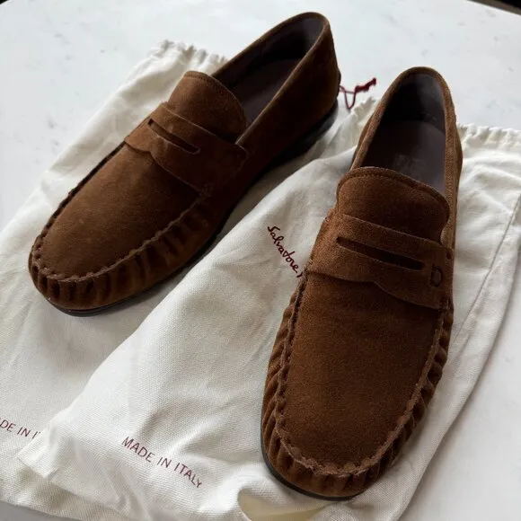 Men's Salvatore Ferragamo Brown Suede Driver Loafers – Size 9.5EE