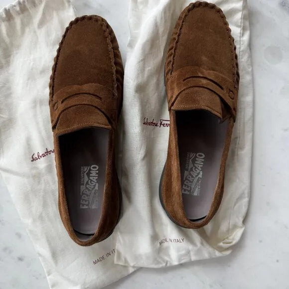 Men's Salvatore Ferragamo Brown Suede Driver Loafers – Size 9.5EE