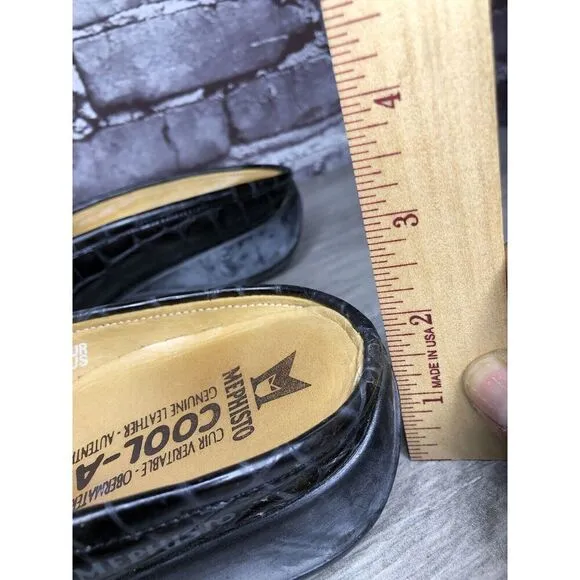 Mephisto Black Patent Leather Crocometal Croc Print Mules Shoes Women 8M US/39EU