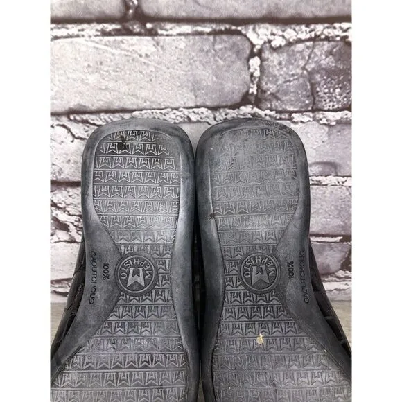 Mephisto Black Patent Leather Crocometal Croc Print Mules Shoes Women 8M US/39EU